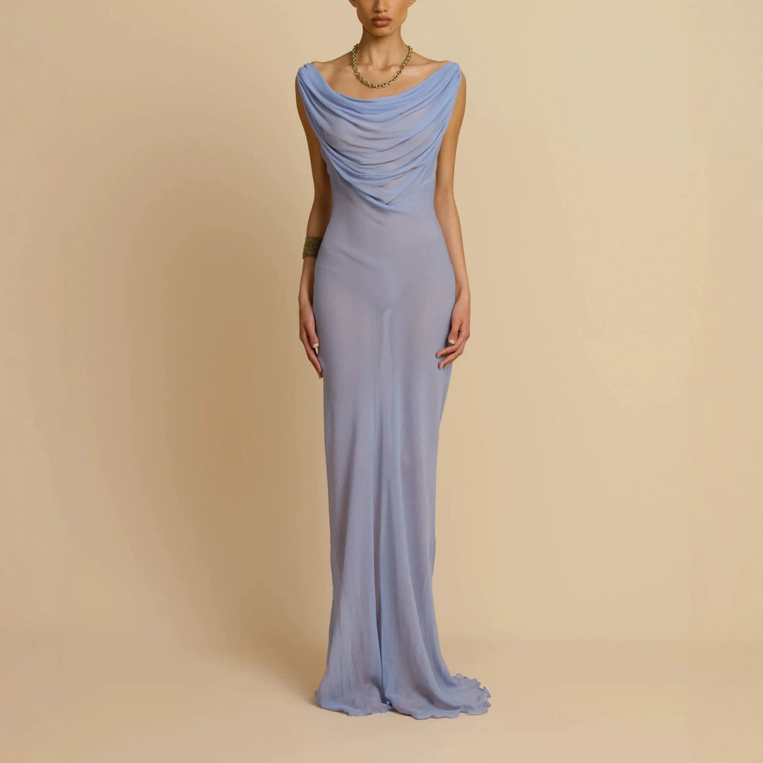 Damen Fließendes Maxikleid mit drapiertem Ausschnitt EB
