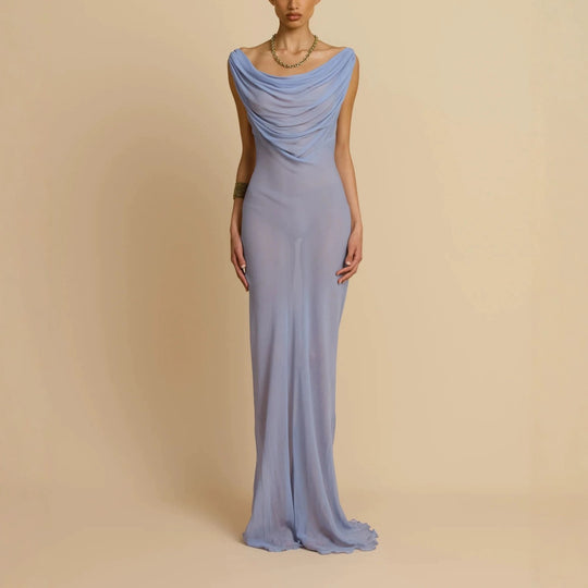 Damen Fließendes Maxikleid mit drapiertem Ausschnitt EB