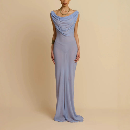 Damen Fließendes Maxikleid mit drapiertem Ausschnitt EB