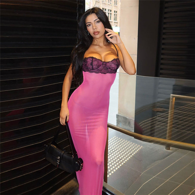 Damen Elegantes und verführerisches Nachthemd aus transparenter Spitze EB