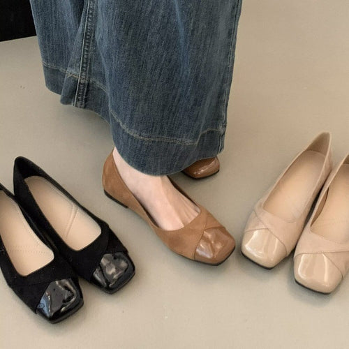 Damen Komfortable Ballerinas aus hochwertigem Wildleder mit eleganter Lackspitze EB