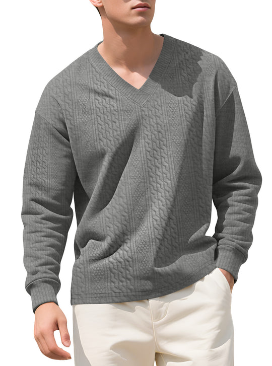 Herren nan strukturierter V-Ausschnitt Strickpullover mit Kabel- und Wabenmuster EB