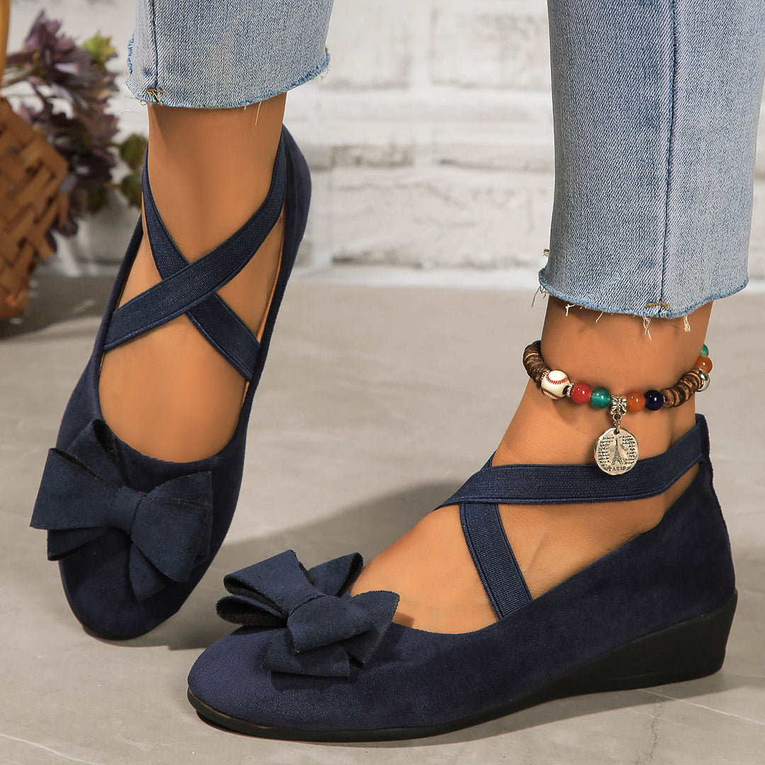 Damen Wedgesandalen mit dekorativem Schleifen-Detail und elastischen Kreuzriemen EB