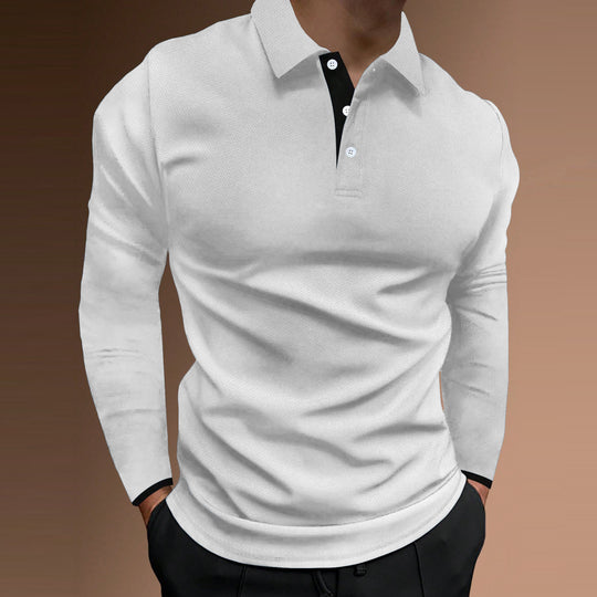 Herren elegantes Langarm-Polohemd mit strukturiertem Gewebe EB