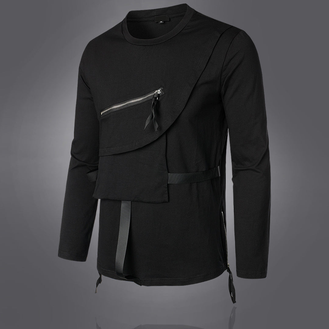 Herren Modisches Langarmshirt mit Asymmetrischem Design und Praktischer Brusttasche EB