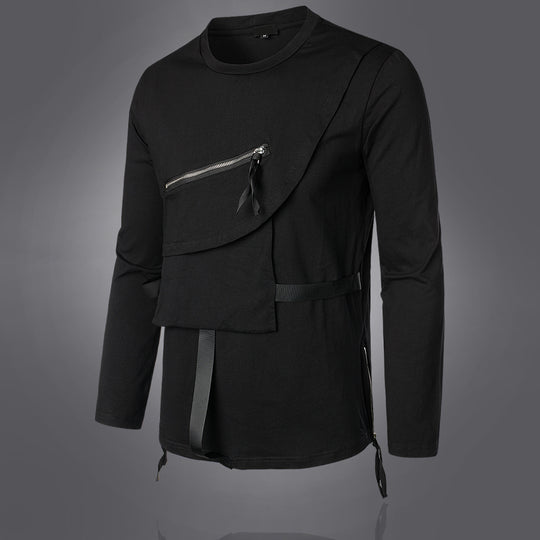 Herren Modisches Langarmshirt mit Asymmetrischem Design und Praktischer Brusttasche EB