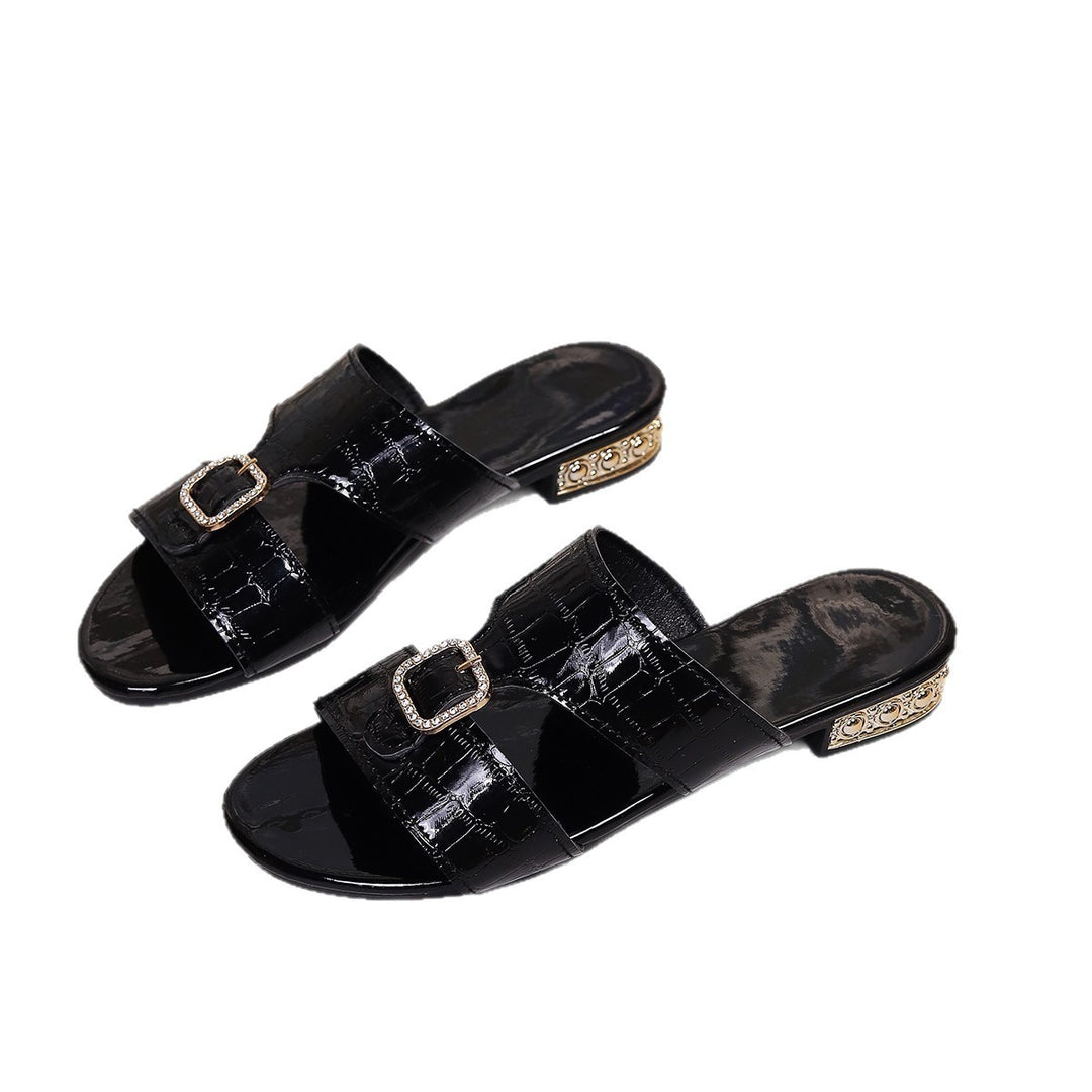 Damen Modische Slide-Sandalen mit elegantem Riemen und kunstlederner Oberflächenstruktur EB