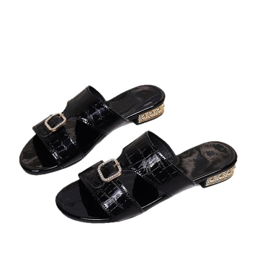 Damen Modische Slide-Sandalen mit elegantem Riemen und kunstlederner Oberflächenstruktur EB