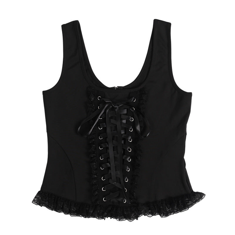 Damen Korsett-Oberteil mit Rüschendetails und Satinbändern EB