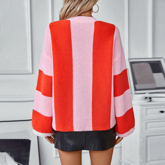 Damen Strickpullover mit innovativem Blockstreifen-Design und lässigem Schnitt EB