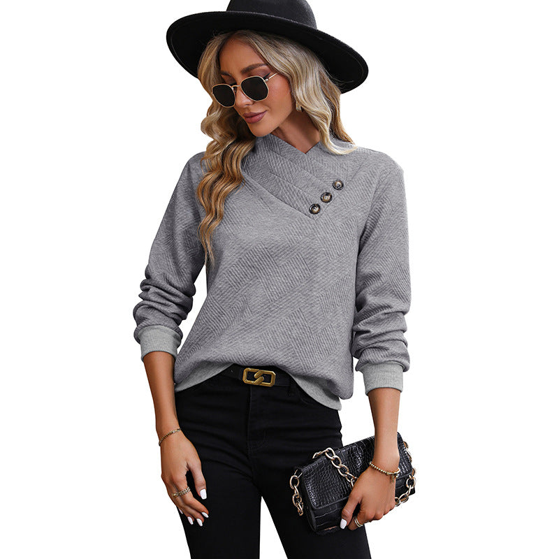 Damen eleganter Pullover mit asymmetrischem Ausschnitt und Knopfdetails EB