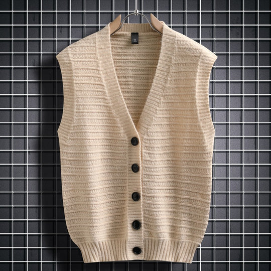 Damen ärmellose Strickjacke mit Knopfdetails und feinem Design EB