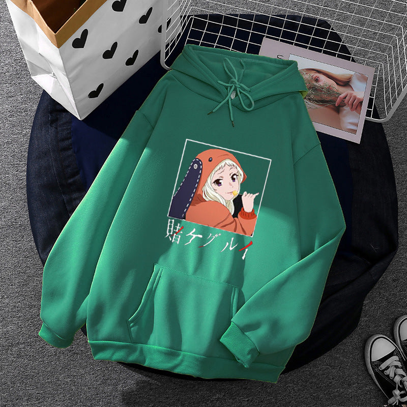 Damen nan Oversize Kapuzenpullover mit Manga-Frontprint und Kängurutasche EB