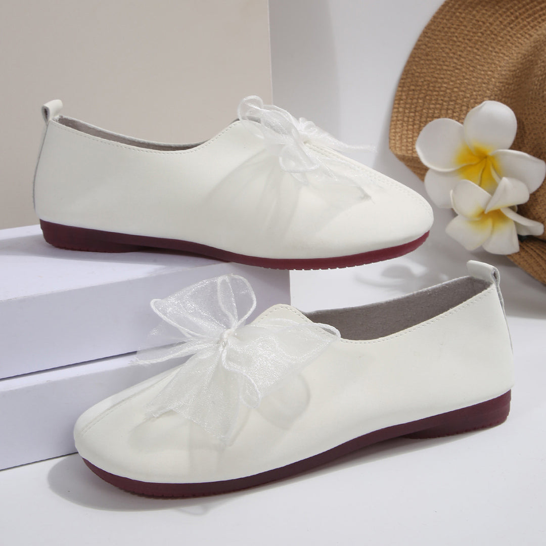 Damen elegante Ballerinas mit grosser Schleifenapplikation und weichem Innenfutter EB