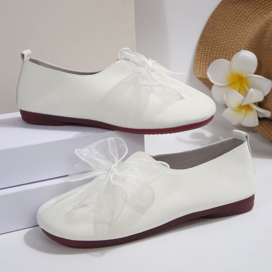 Damen elegante Ballerinas mit grosser Schleifenapplikation und weichem Innenfutter EB