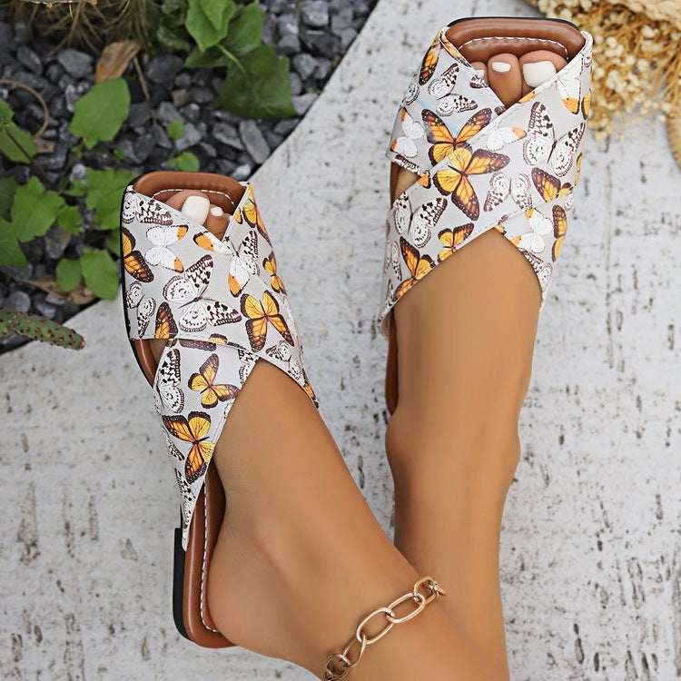 Damen Faltbare Sandalen mit floralem Muster EB