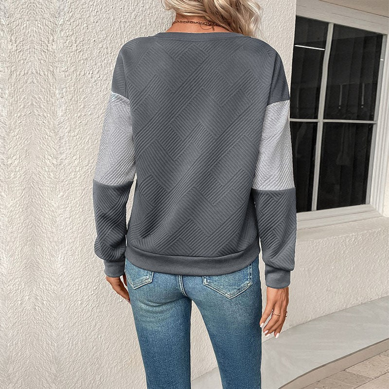 Damen gestreiftes Sweatshirt mit modischem Farbblockdesign EB