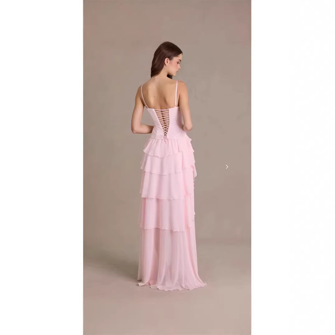 Damen verspieltes Cocktailkleid mit asymmetrischem Saum und Rüschendetails EB
