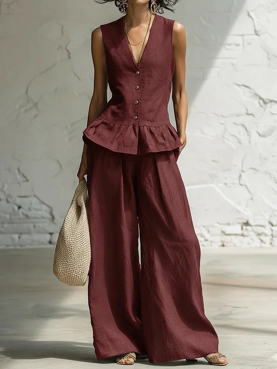 Damen lässiger Jumpsuit mit peplum Schnitt und Knopfdetails EB