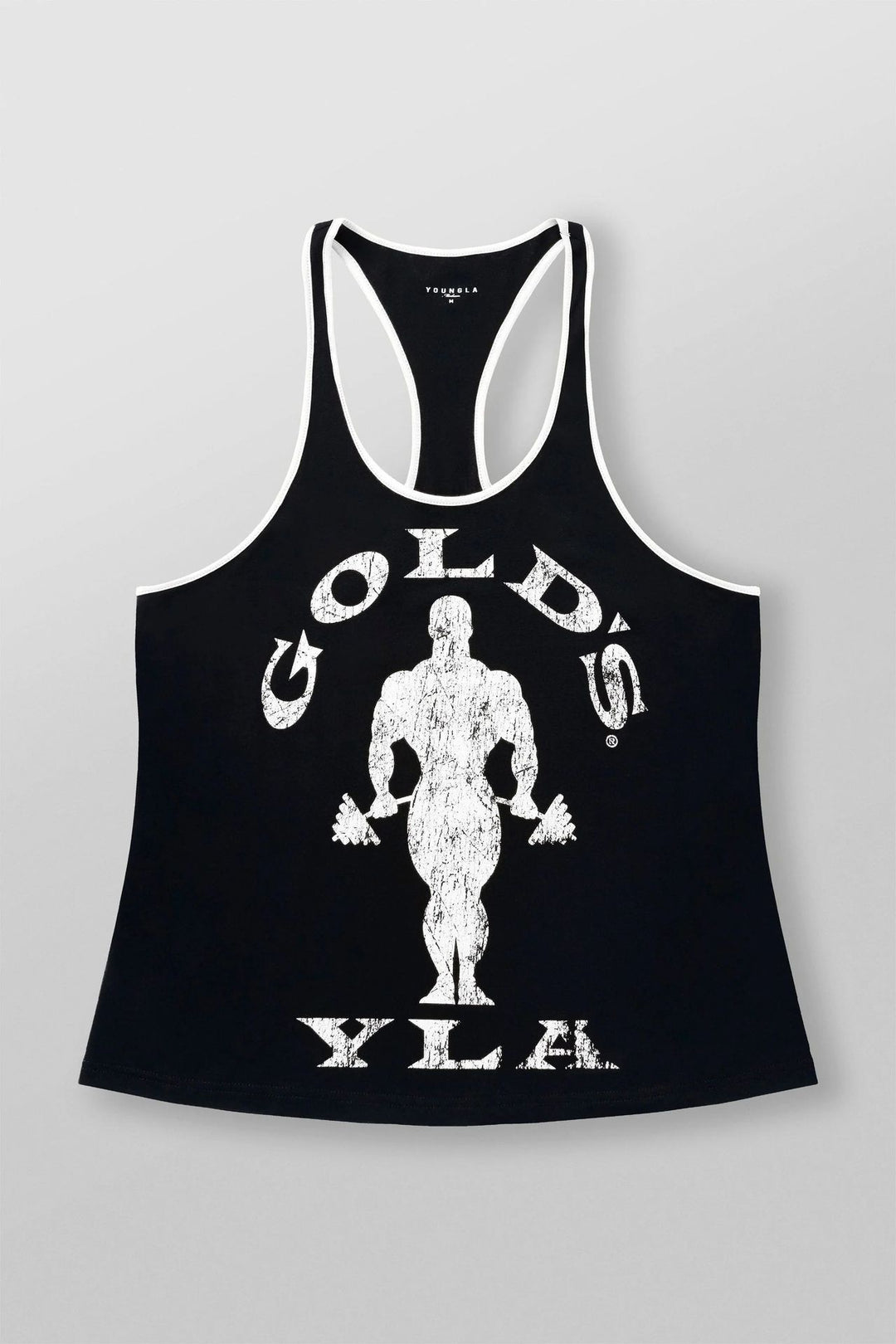 Herren nan athletisches Stringer Tanktop rückenfreier Schnitt mit Kontrastpaspel und Kraftsportmotiv EB