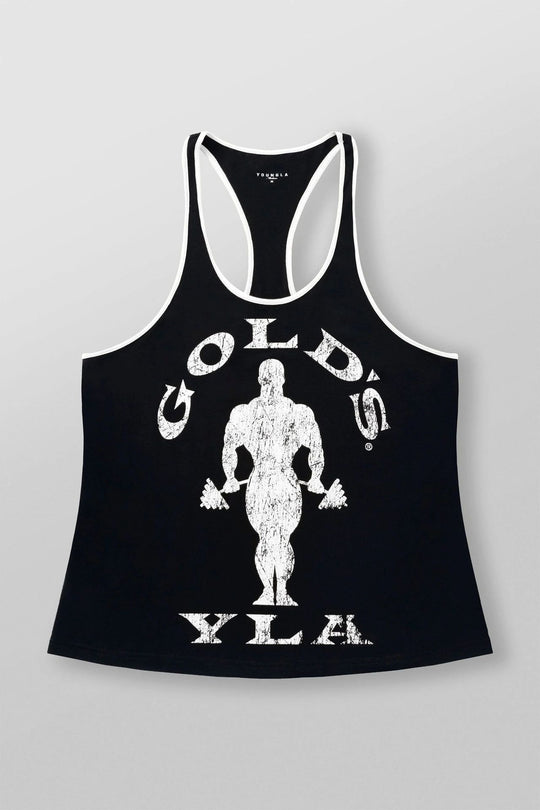 Herren nan athletisches Stringer Tanktop rückenfreier Schnitt mit Kontrastpaspel und Kraftsportmotiv EB
