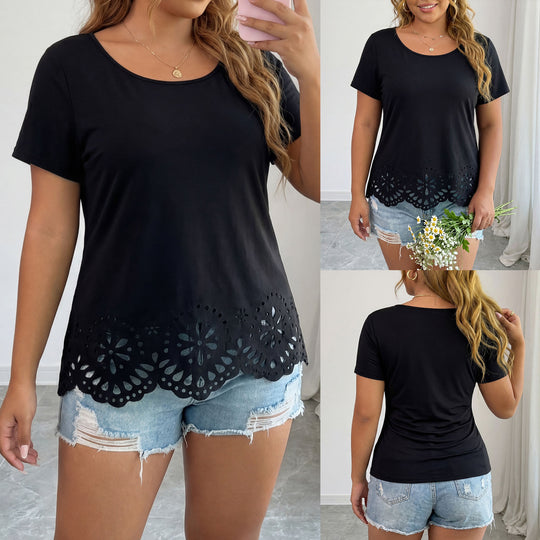 Damen modisches T-Shirt mit floralen Lochdetails EB