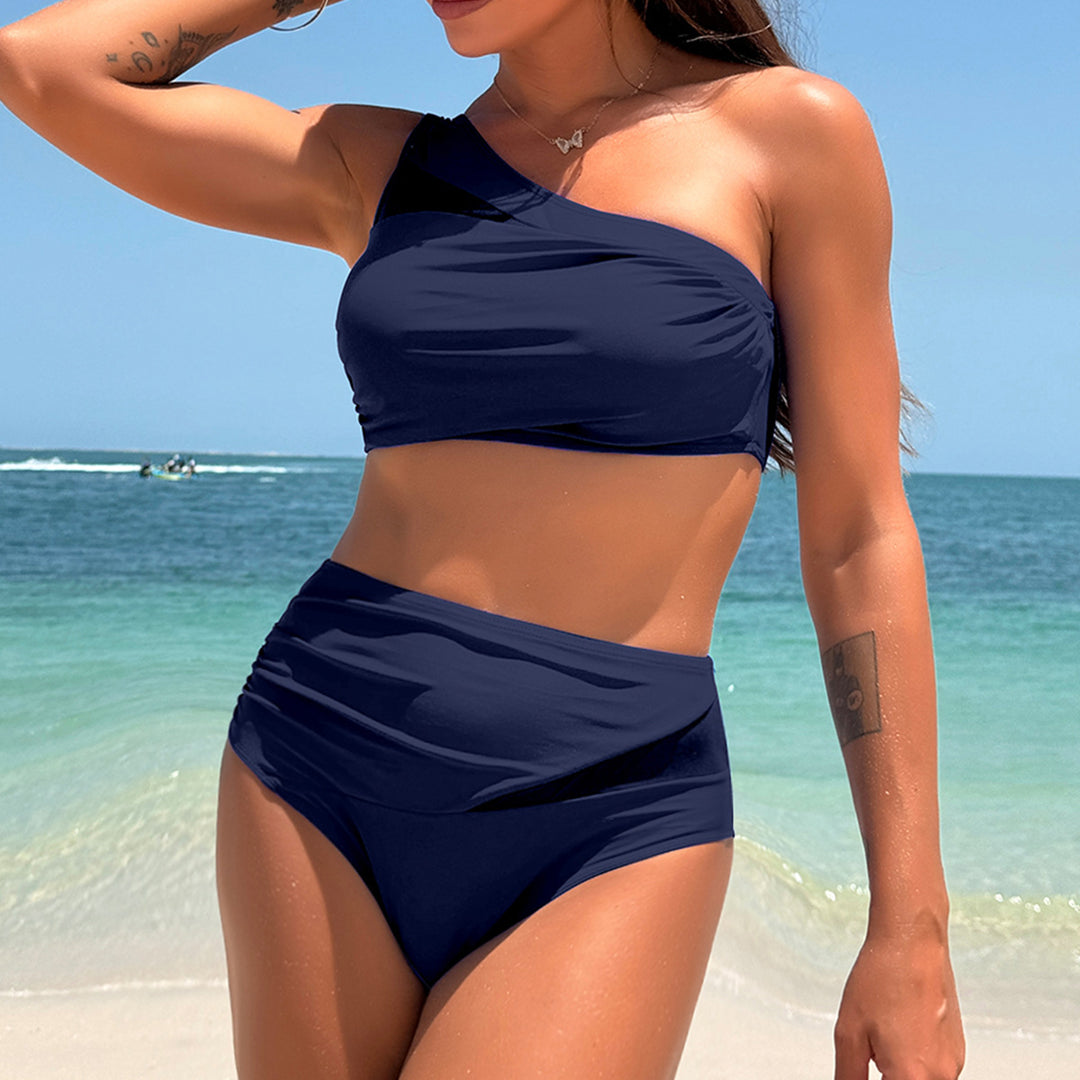 Damen Sportliches Bikini-Set mit asymmetrischem Oberteil und hohem Schnitt EB