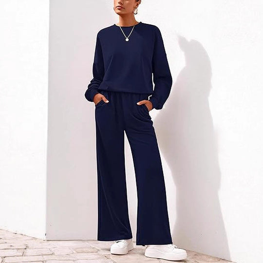 Damen Komfortabler Sweatsuit mit weitem Bein und lässigem Schnitt EB