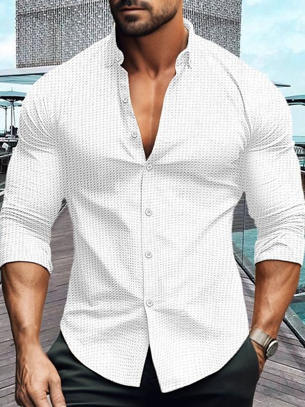 Herren elegantes Langarmhemd mit strukturiertem Muster EB