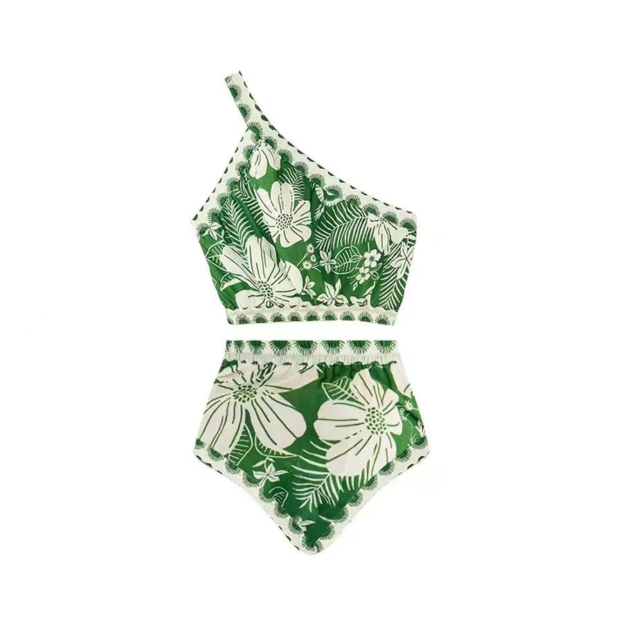 Damen Bikini-Set mit asymmetrischem Oberteil und floralen Details EB