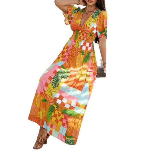 Damen Maxikleid mit raffiniertem V-Ausschnitt und eleganter Raffung EB