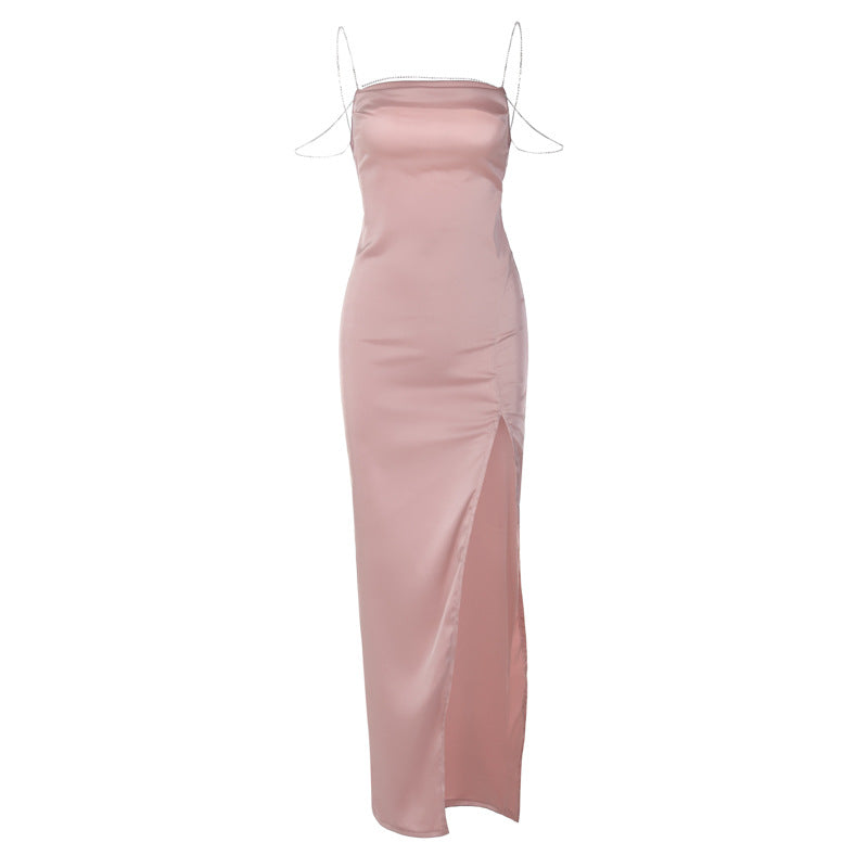 Damen Elegantes Maxikleid mit verführerischem Schlitz und trägerlosem Design EB