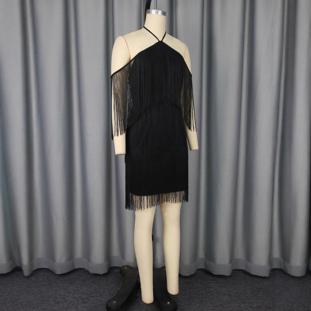 Damen Fransen Cocktailkleid mit trägerlosem Design EB