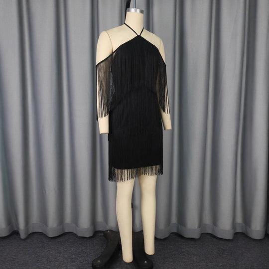 Damen Fransen Cocktailkleid mit trägerlosem Design EB