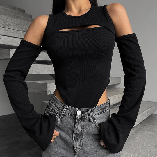 Damen Langarm-Shirt mit innovativem Cut-Out-Design und schmalen Ärmeln EB