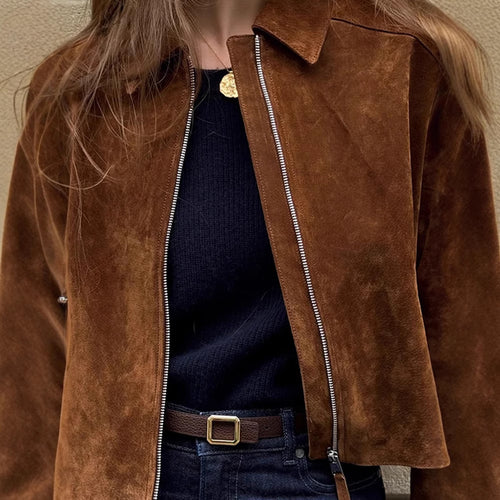 Damen modische kurz geschnittene jacke mit geschmeidiger Textur EB