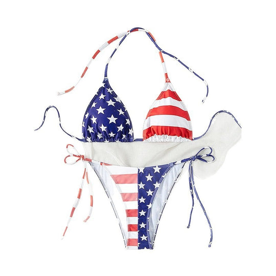 Damen Triangel-Bikini mit originellem Sternen- und Streifenmuster EB