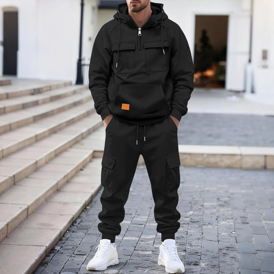 Herren nan technischer Oversize-Hoodie mit Halbzip, Kapuze, Kängurutasche und aufgesetzten Utility-Taschen EB
