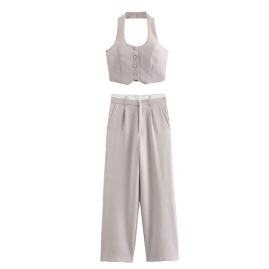 Damen weit geschnittene Lounge-Hose mit elastischem Bund und seitlichen Taschen EB