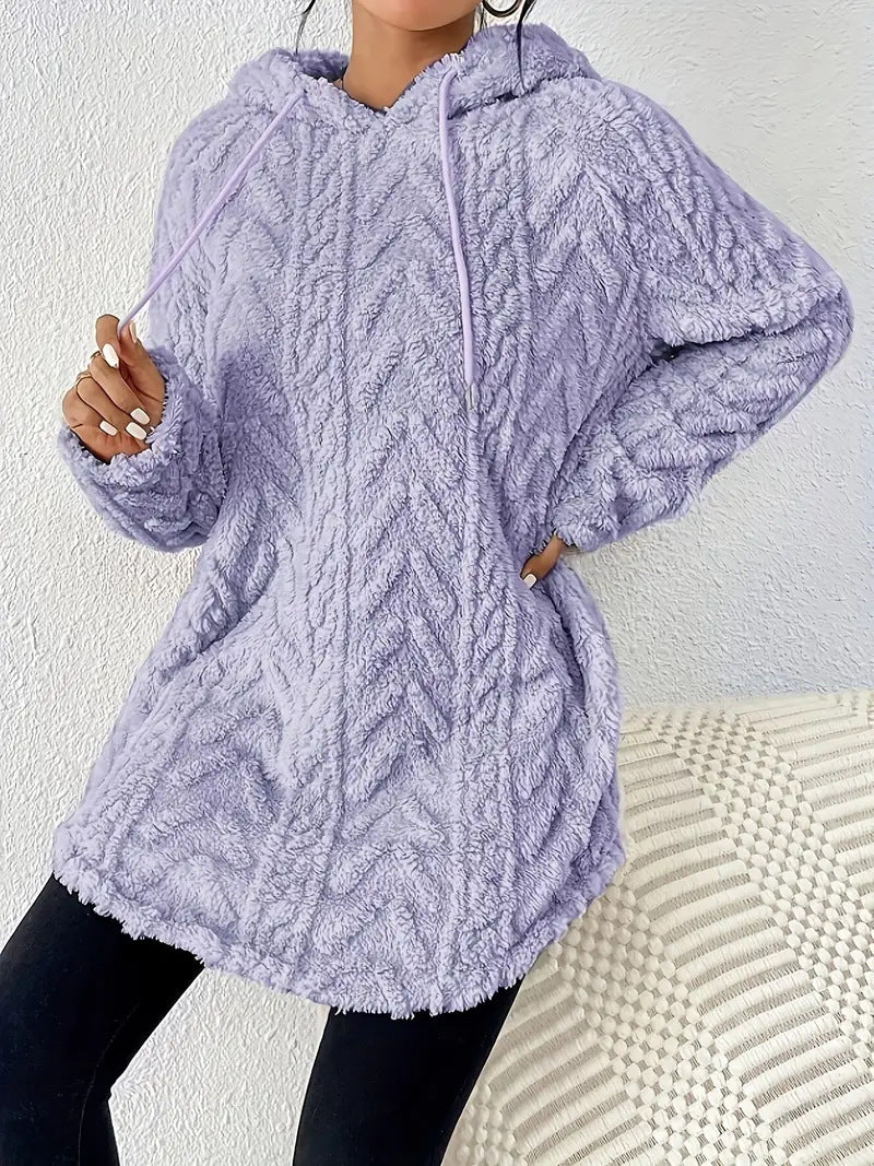 Damen Kapuzenpullover mit weichem Plüsch und modischem Zopfmuster EB