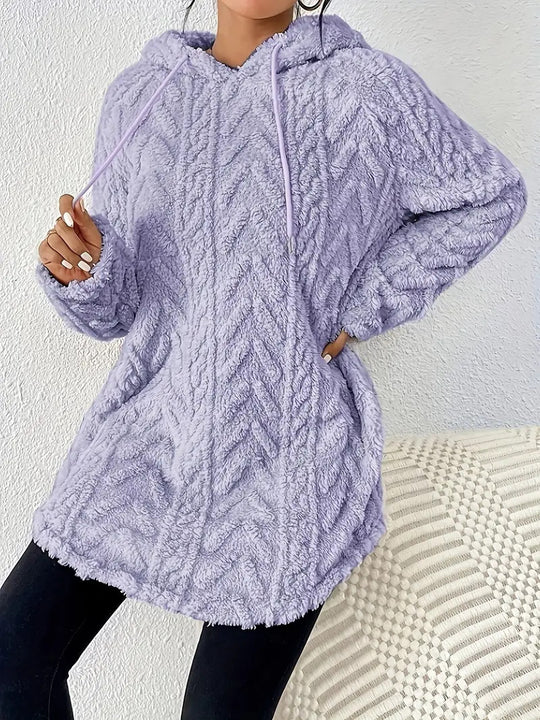 Damen Kapuzenpullover mit weichem Plüsch und modischem Zopfmuster EB