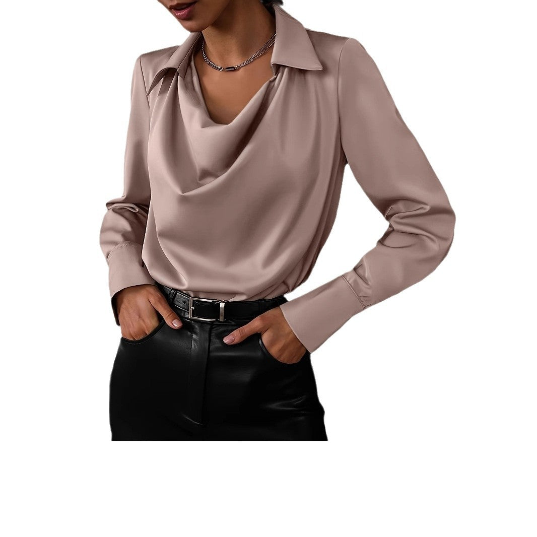 Damen Elegante Bluse mit schwungvollem Ausschnitt und langem Arm EB