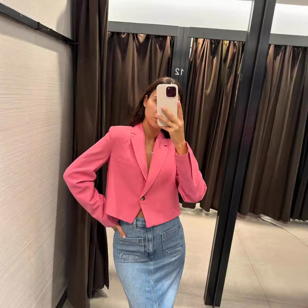 Damen cropped Blazerjacke mit schickem Schnitt und eleganten Knopfdetails EB