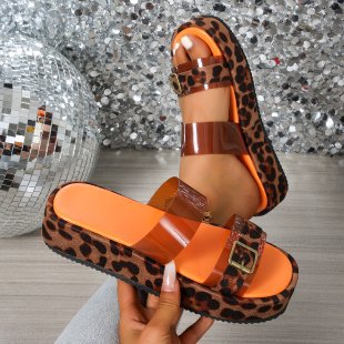 Damen Plateau-Sandalen mit Leopardenmuster und modernem Riemendesign EB