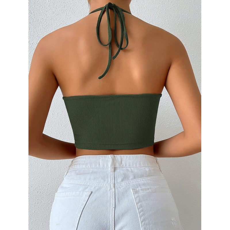 Damen Cropped Top mit tiefem V-Ausschnitt und Schnüroptik EB