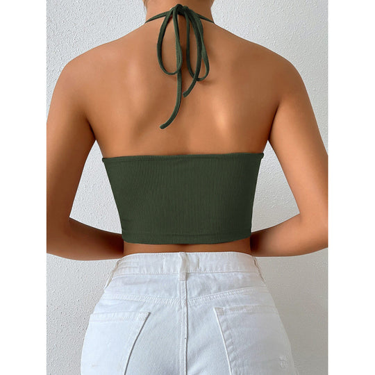 Damen Cropped Top mit tiefem V-Ausschnitt und Schnüroptik EB