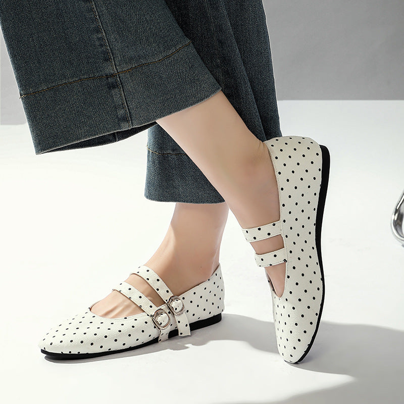 Damen Ballerinas mit doppeltem Riemendesign und süßem Punktemuster EB
