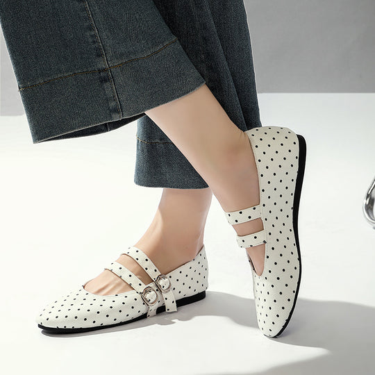 Damen Ballerinas mit doppeltem Riemendesign und süßem Punktemuster EB