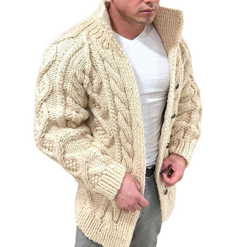 Herren nan Grobstrick Cardigan mit Zopfmuster und Schalkragen EB