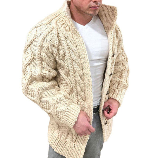Herren nan Grobstrick Cardigan mit Zopfmuster und Schalkragen EB